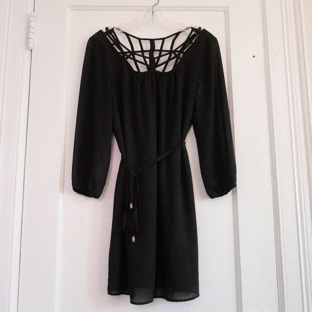 Naked Zebra long sleeve caged neck black dress